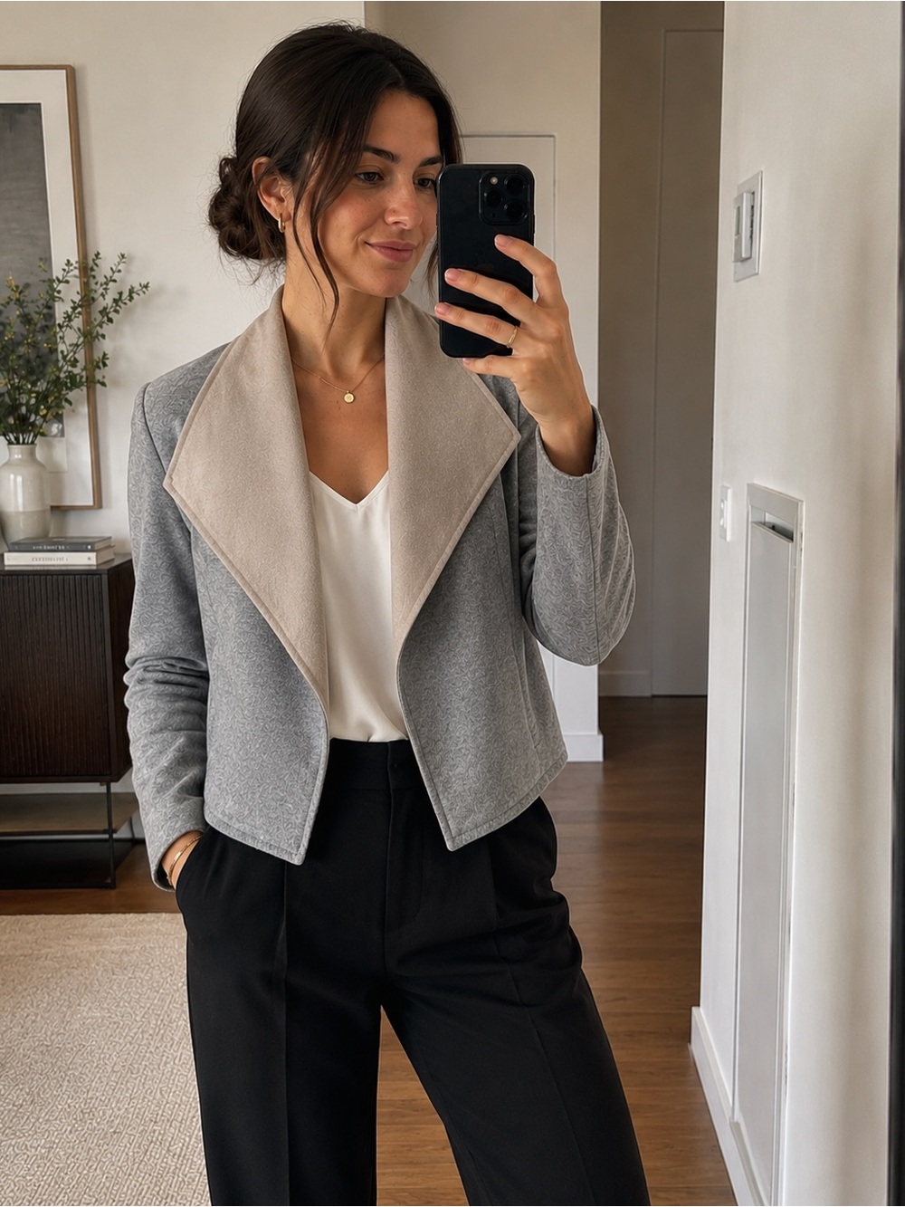 Massimo Dutti Women's Cardigan Jacket XS Gray Wool Blend Quiet Luxury Minimalist